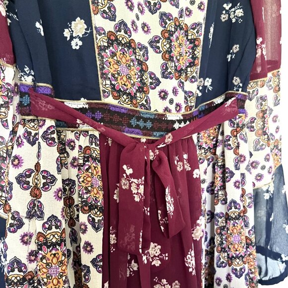 Anthropologie Maeve Dress XS Quartier Latin Burgundy Chiffon Velvet Boho Floral - Picture 11 of 14